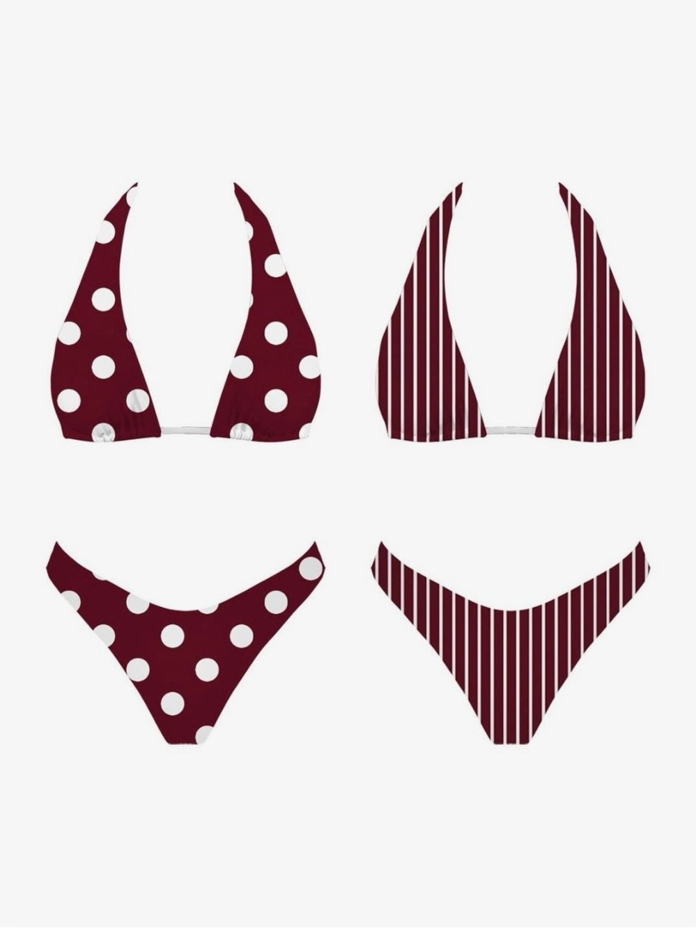 Reversible Burgundy Polka Dot & Stripe Bikini Set